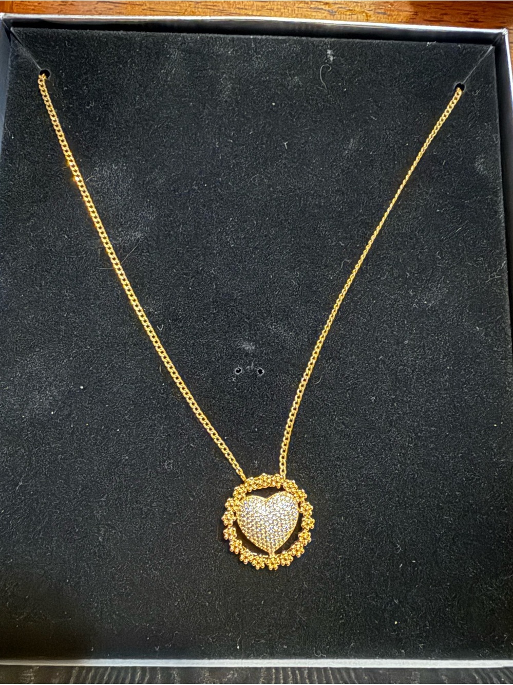 Gold Heart Pendant Necklace with Pavé Crystal Center
